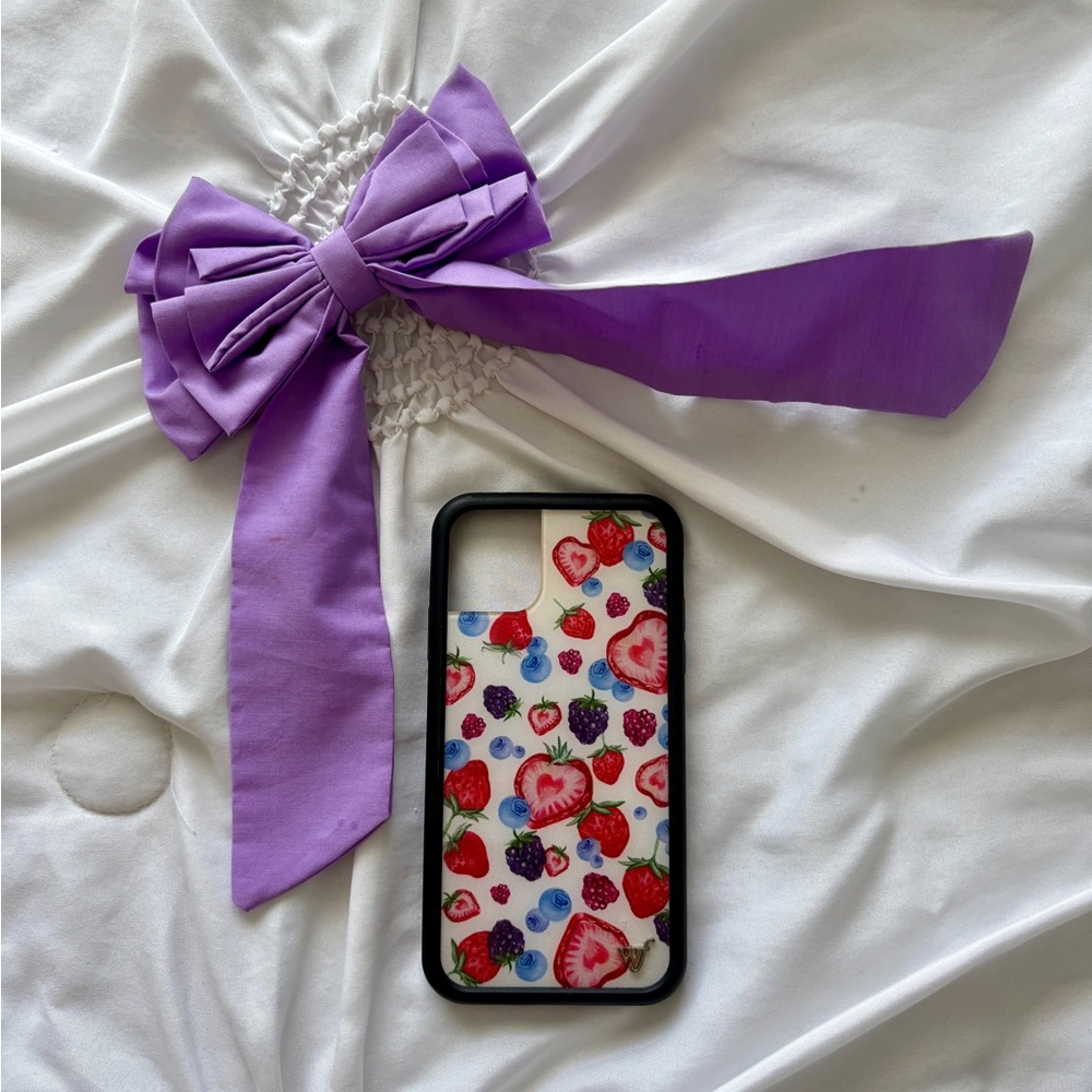 Fruit Pattern Phone Case with Purple Bow